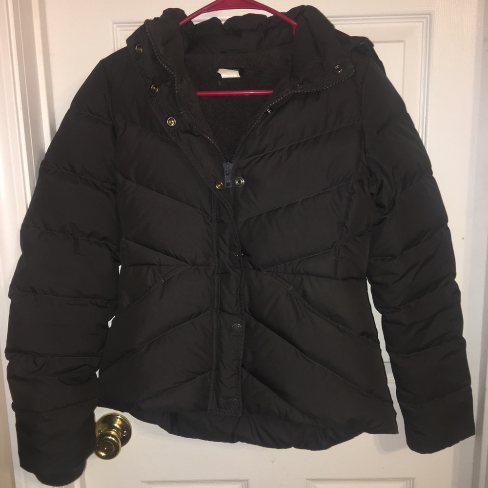 J Crew Puffer Coat Navy Blue Sherpa Lined XS
